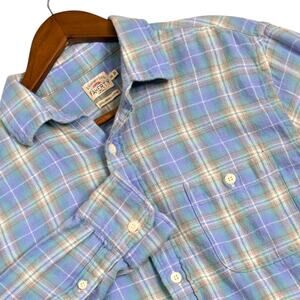 Faherty Flannel Button Shirt Blue Plaid Long Sleeve Mens Medium Pocket